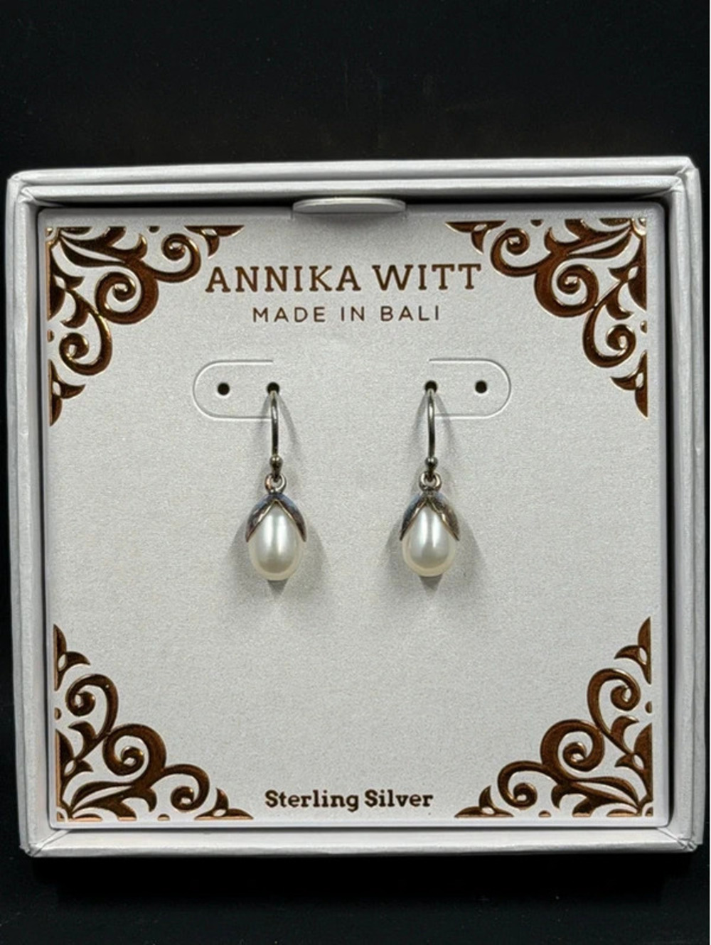 Annika Witt Sterling Silver Pearl Drop Earrings Made in Bali 925 New Box